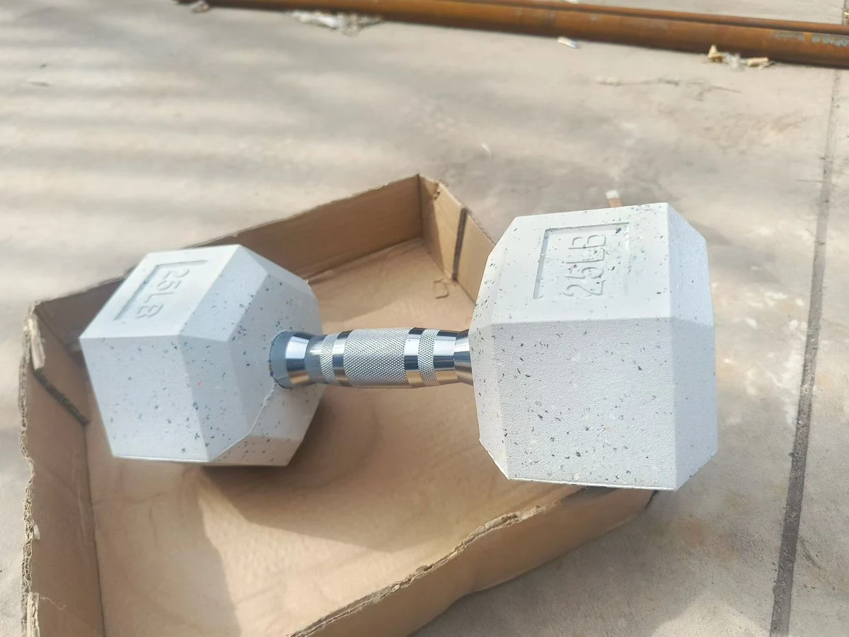 LDX-1011 Speckled Grey Hex Dumbbell - Rubber Dumbbell in Dumbbell Series | ShuangJia Wholesale Fitness Equipment